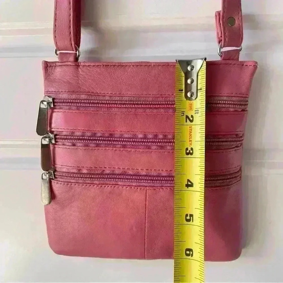 PINK LAMBSKIN LEATHER MESSENGER CROSSBODY  ZIPPER BAG - Picture 9 of 16